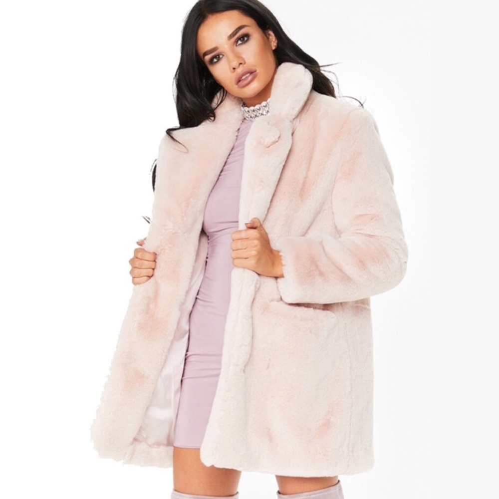 Super trendy blush pink Faux fur trench coat